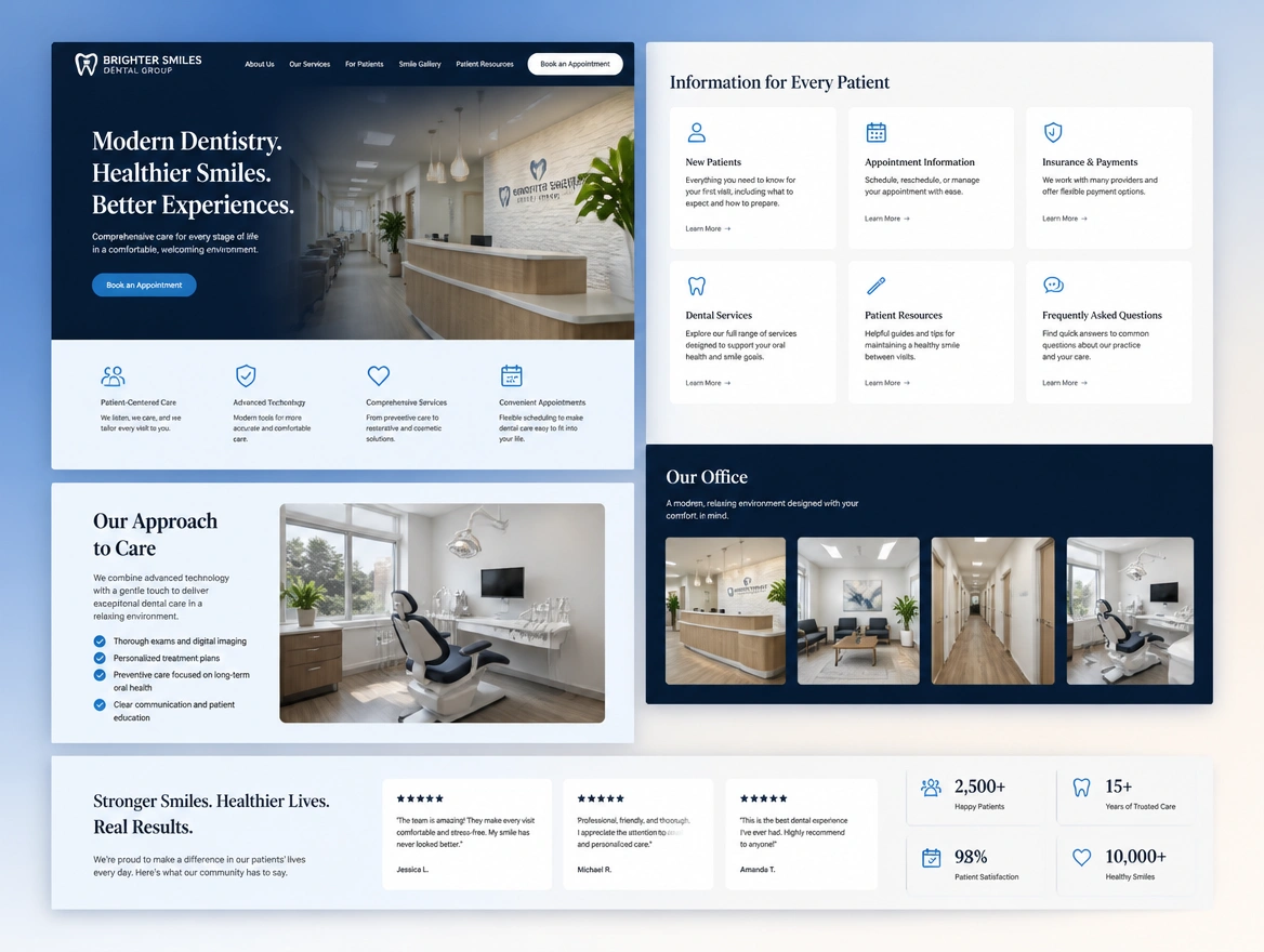 Website mockup showing case studies