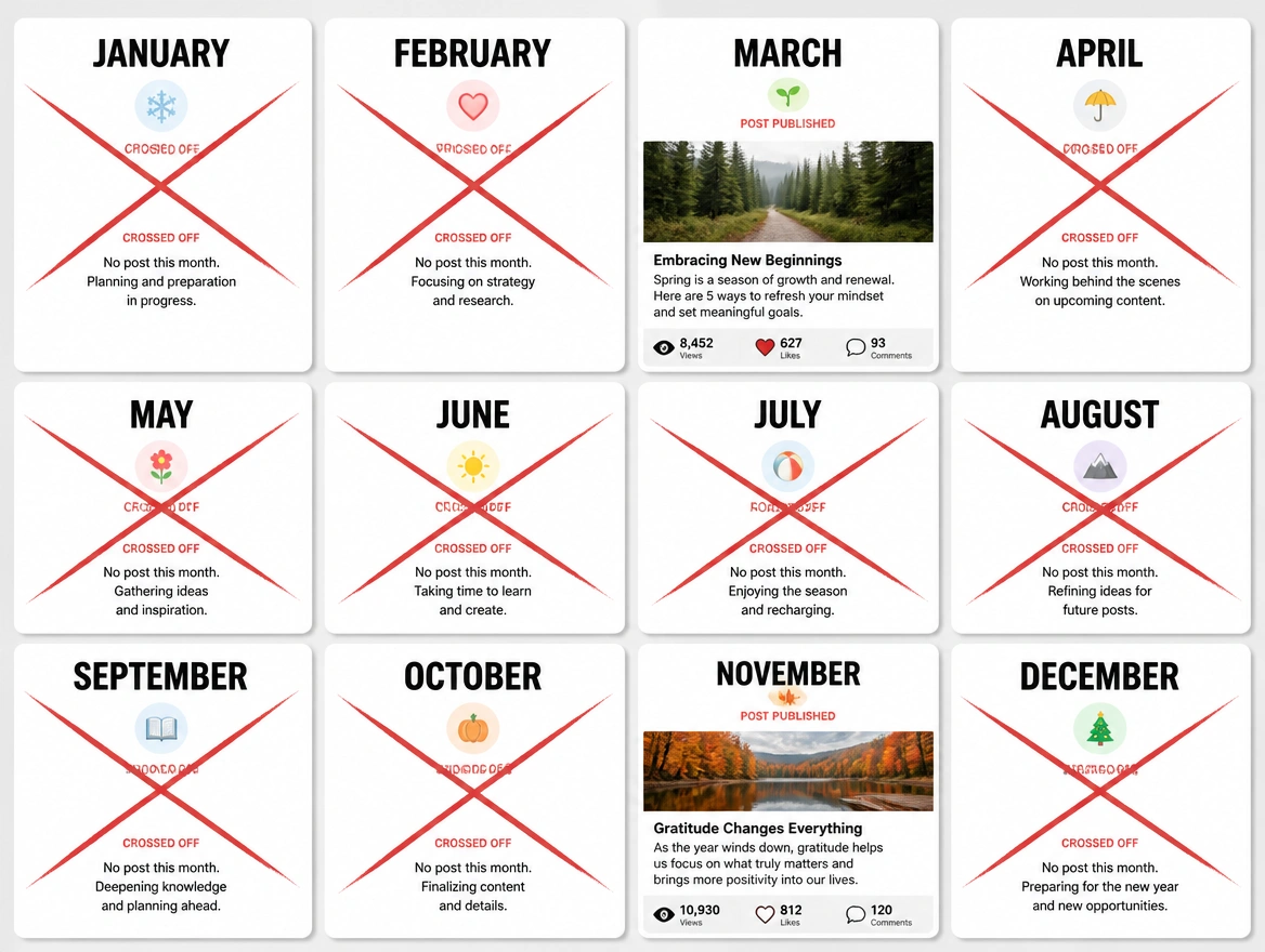 A publishing schedule with long unplanned gaps between posts