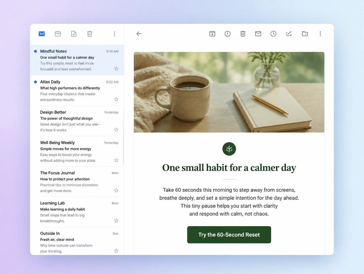 Website mockup showing email newsletters