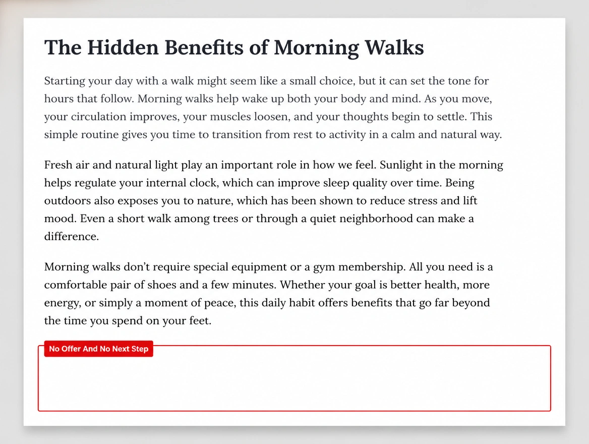 An article page that never mentions the service being sold