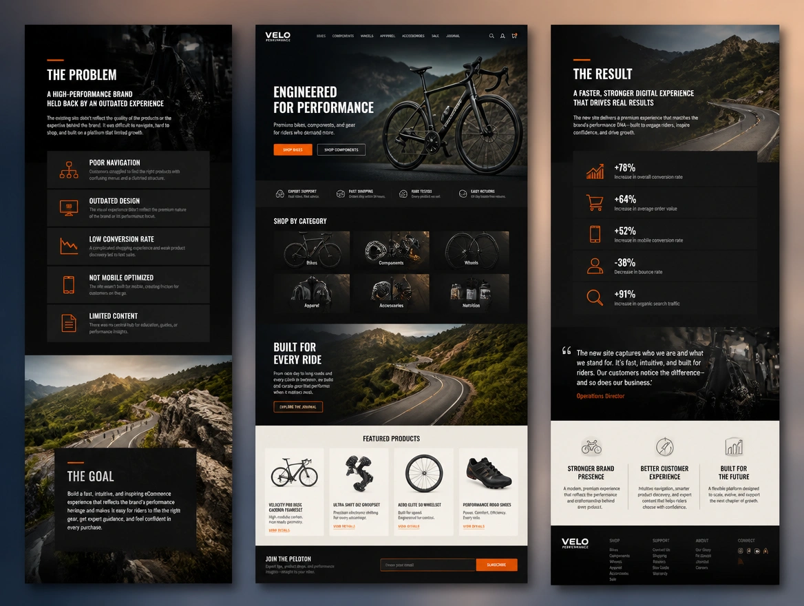 Website mockup showing case studies