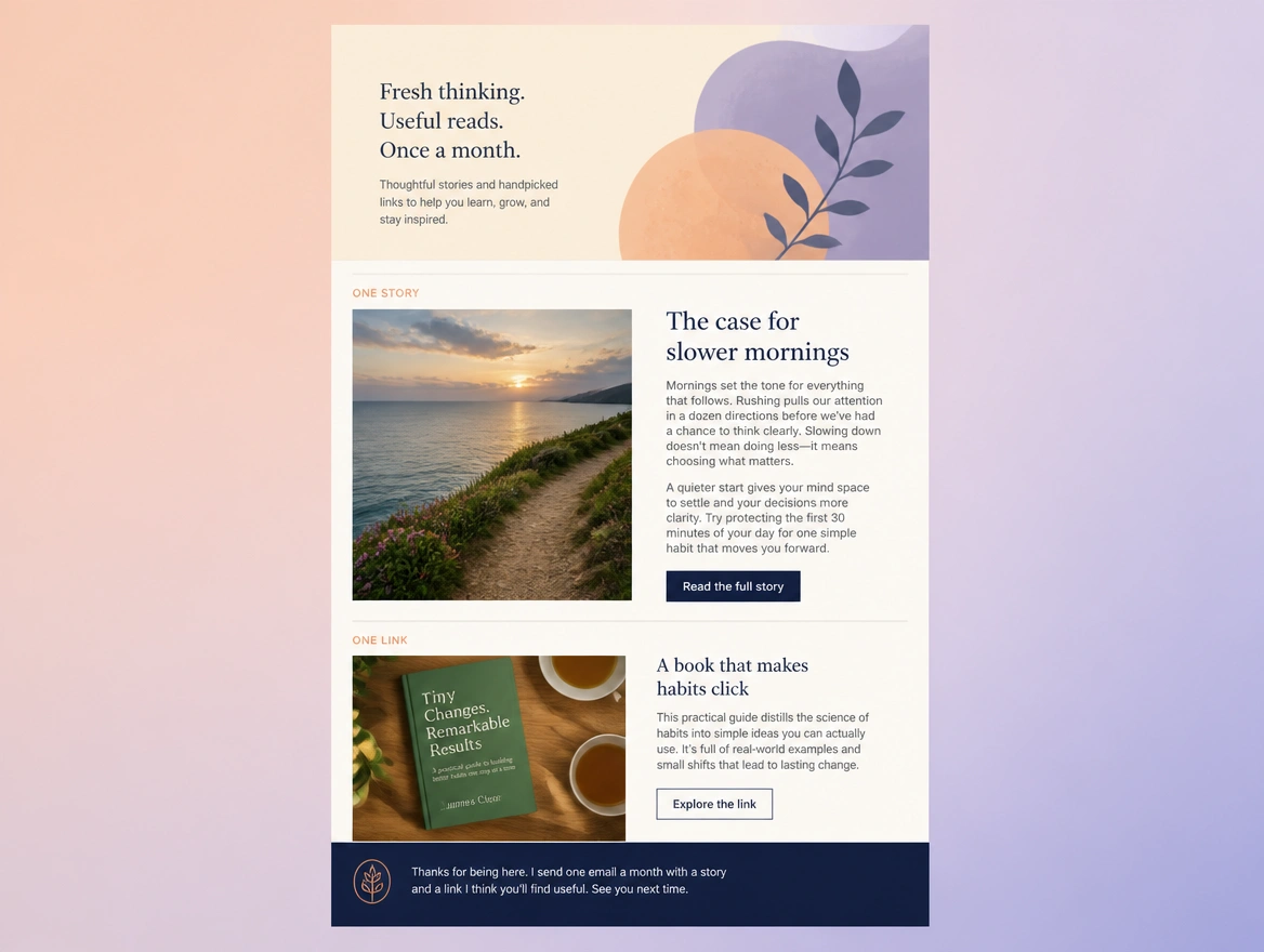 Website mockup showing email newsletters