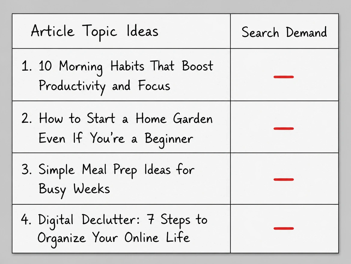 A topic list written in a meeting with no search demand beside it