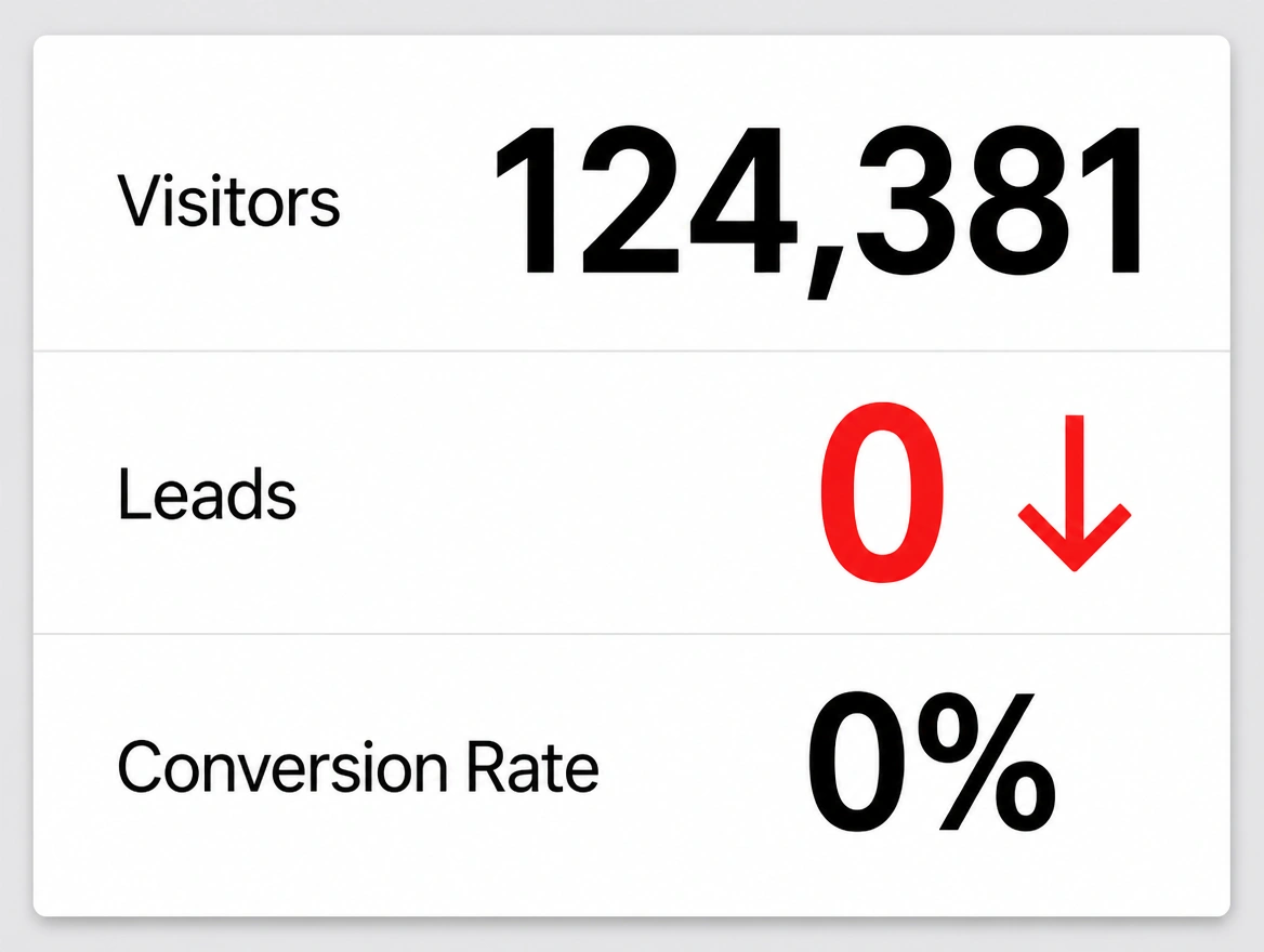 A report showing a large visitor figure above a leads line reading zero in red