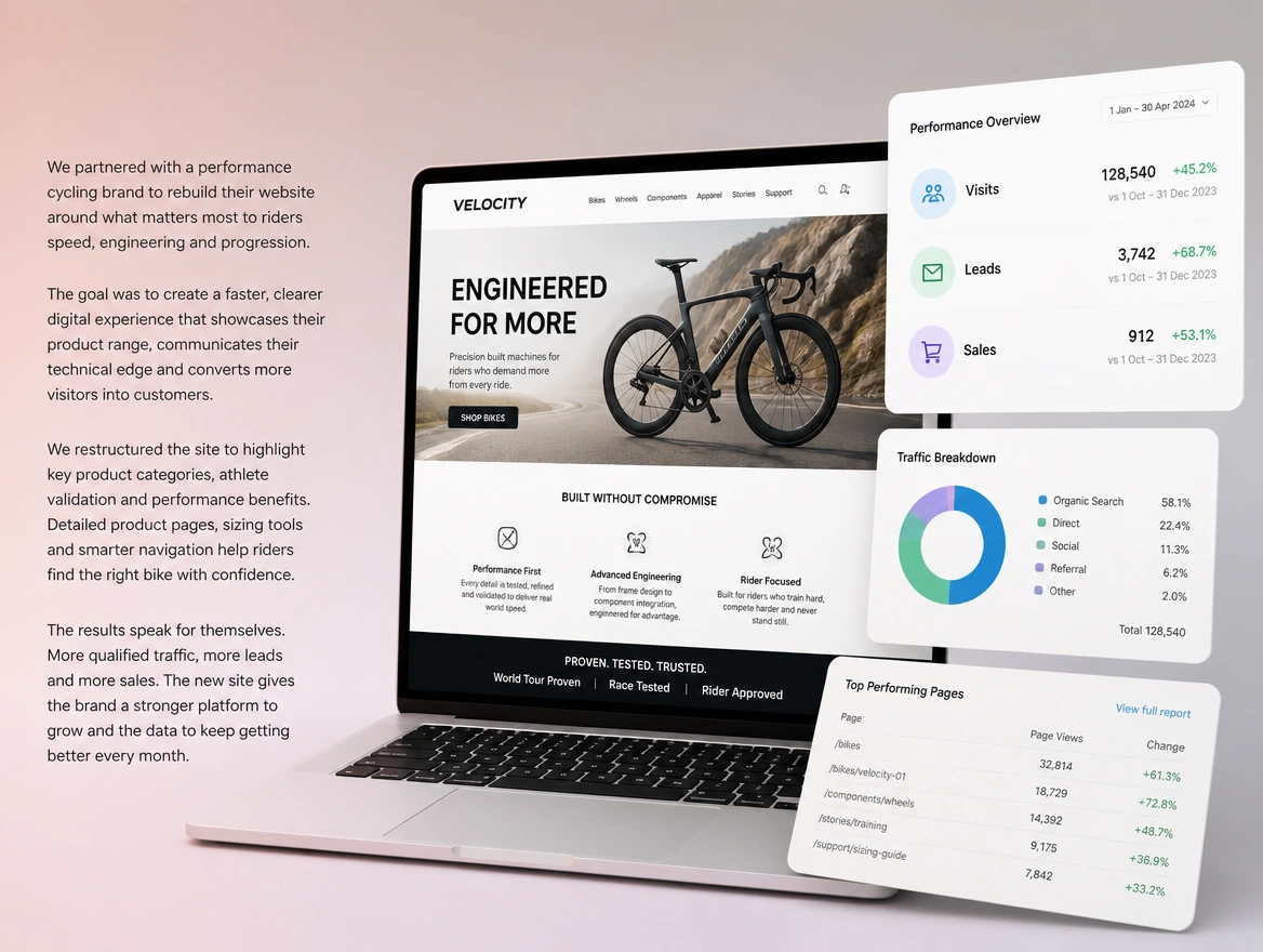 Website mockup showing case studies