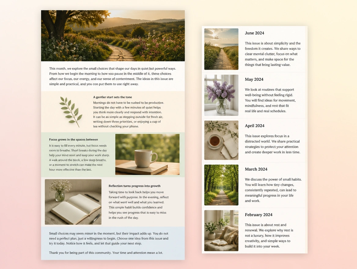Website mockup showing email newsletters