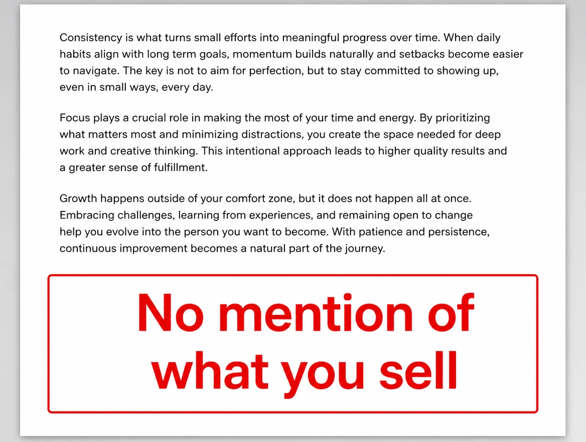 The end of an article with no mention of what the business sells