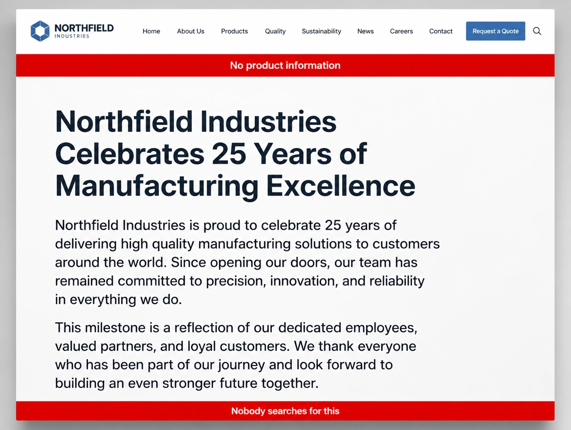 A factory anniversary article marked in red as holding no product information