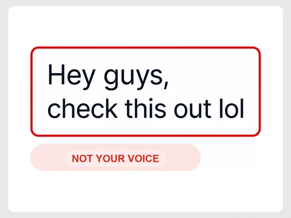 Halden & Co Watches phone article opens Hey guys, check this out lol and labels it NOT YOUR VOICE.