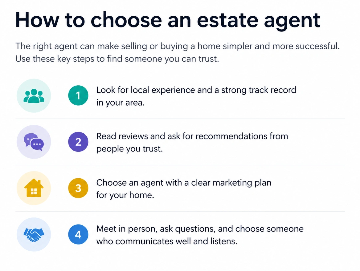 An estate agency buyer guide headed How to choose an estate agent with four numbered sections