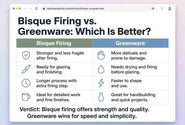 A comparison article on a ceramics studio website weighing two options in a four row table
