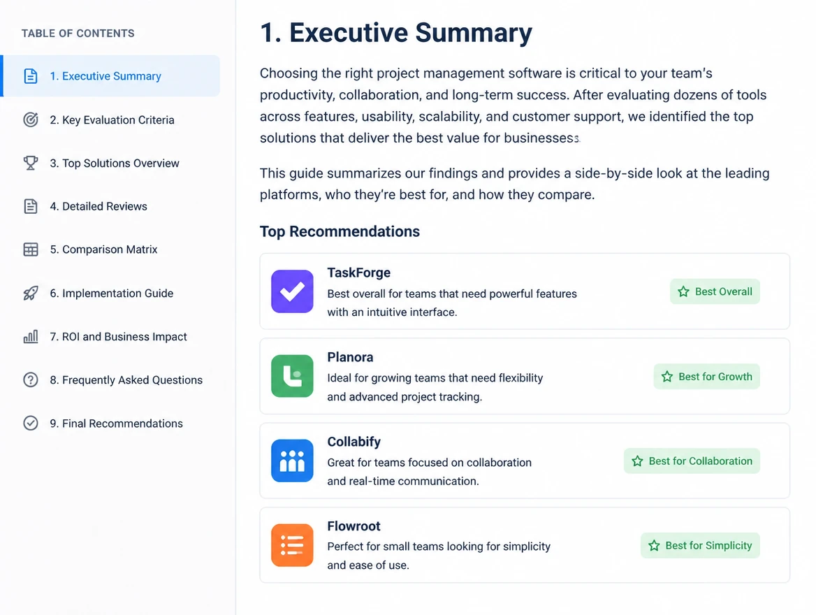 A published buyer guide article page with a table of contents