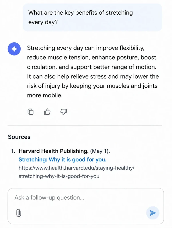 An AI assistant answer citing a published article as its source