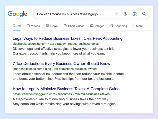 A Google results page where an accountancy practice guide answers the customer's question
