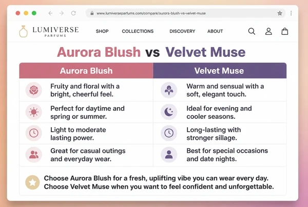 A comparison article on a perfumery website weighing two options in a four row table