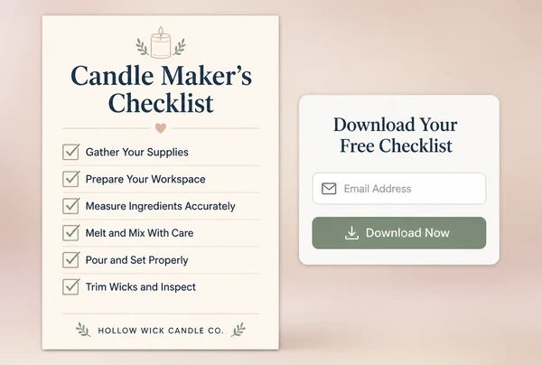 A downloadable candle maker checklist beside a short form asking for an email address
