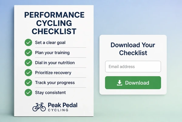 A downloadable performance cycling checklist beside a short form asking for an email address