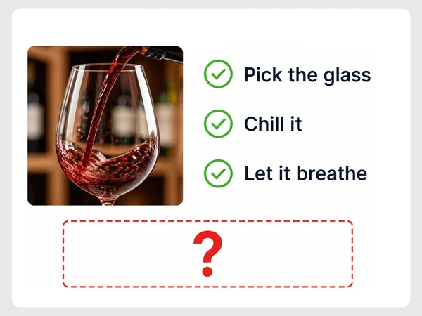 Cellar Row Wines ends a useful checklist with an empty button slot and red question mark.