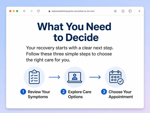 An explainer page on a chiropractic clinic website with a short answer and a three step diagram