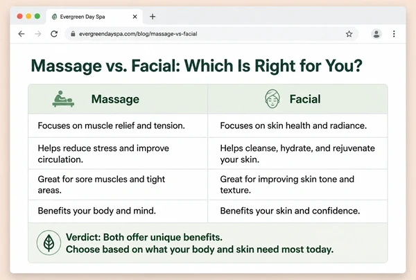 A comparison article on a day spa website weighing two options in a four row table
