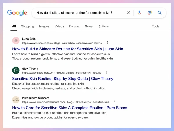 A Google results page where a skincare brand guide answers the customer's question