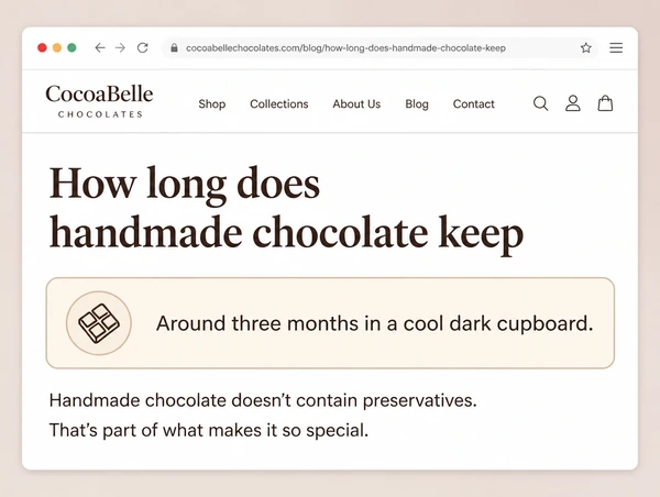 A chocolate article page with a highlighted one sentence answer directly under the heading