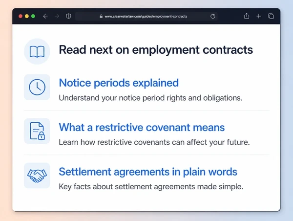 A law practice guide page linking out to three related employment articles