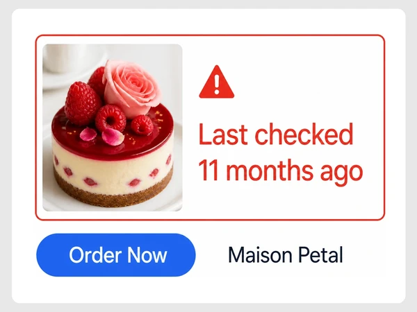 Maison Petal's landing page has an order button and a warning that it was last checked 11 months ago.