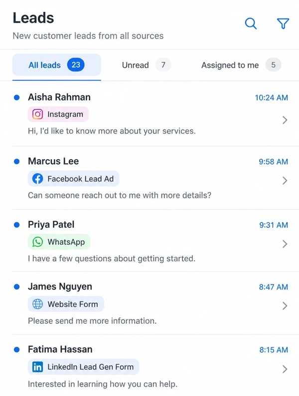 A phone showing new customer leads arriving through the day