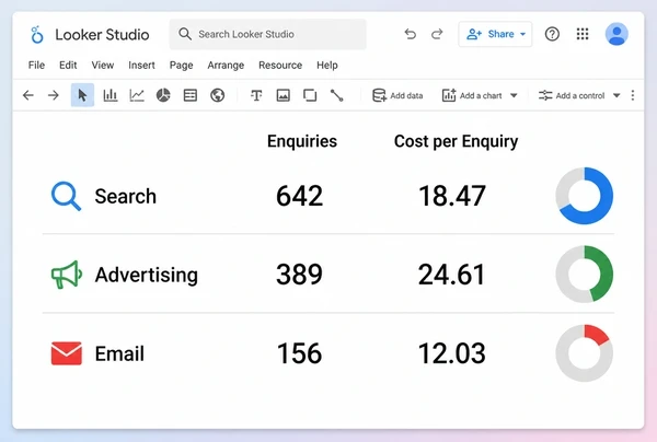 A Looker Studio report showing which channel produced each florist enquiry