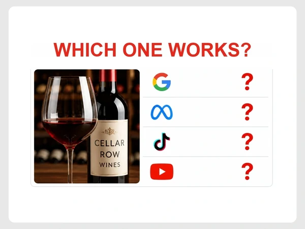 Cellar Row Wines splits its budget equally across Google, Meta, TikTok, and YouTube without knowing which works.