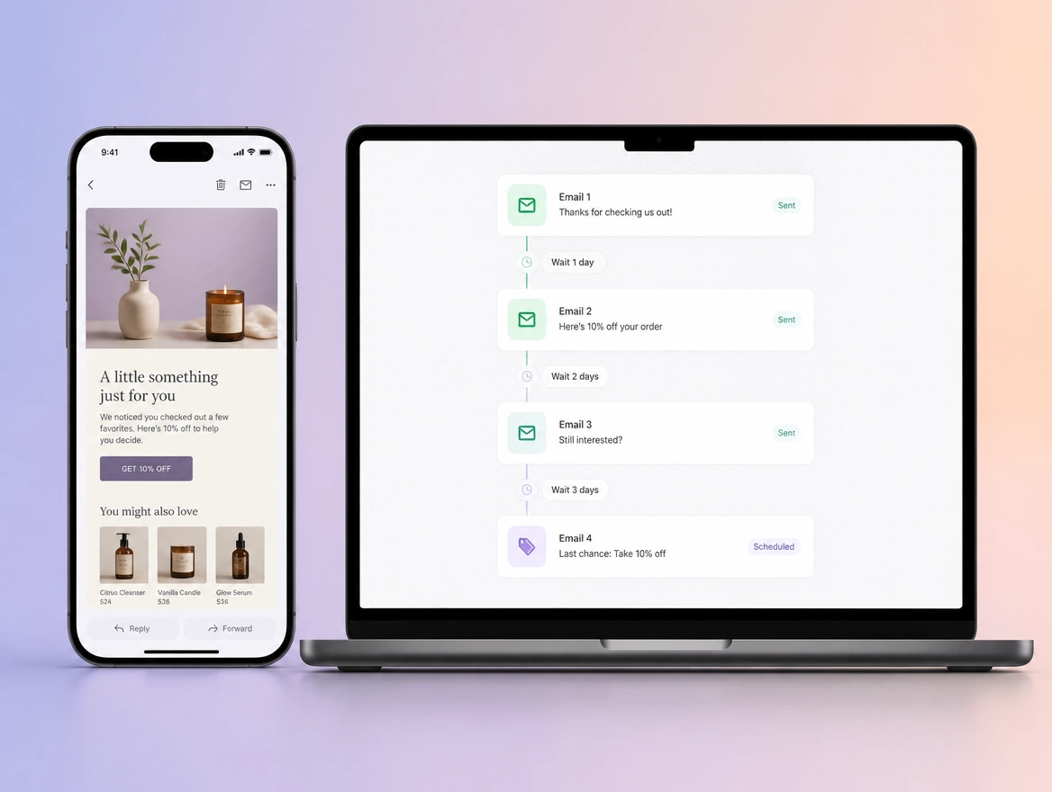 Website mockup showing email and follow-up