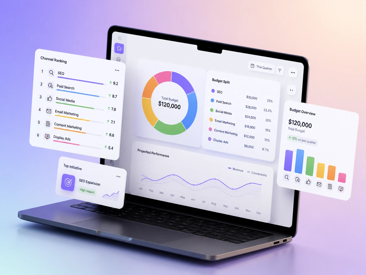 Website mockup showing strategy and channel plan