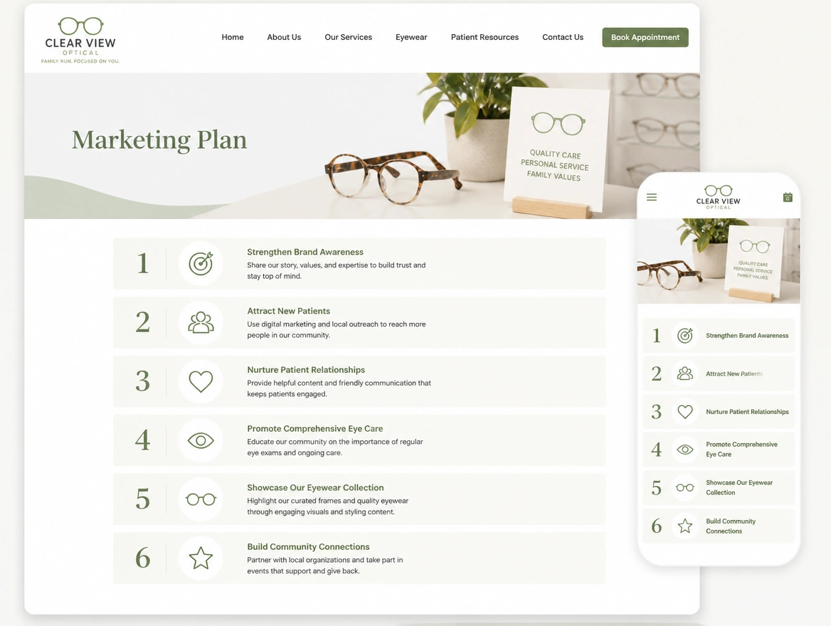 Website mockup showing strategy