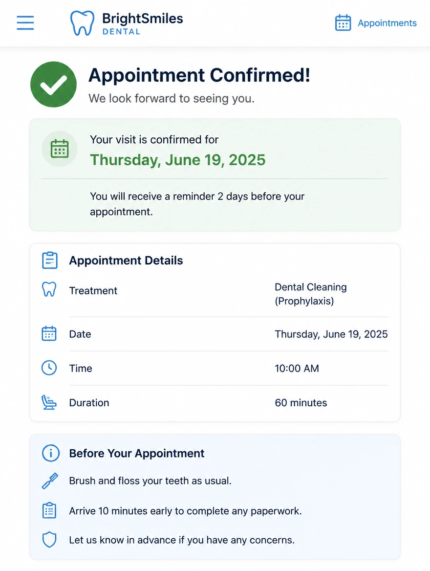 A phone showing an appointment booked with the travel date confirmed
