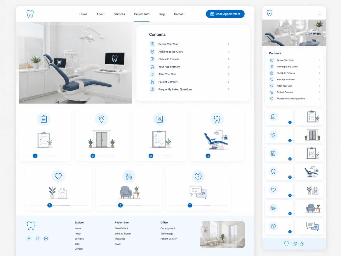 Website mockup showing content