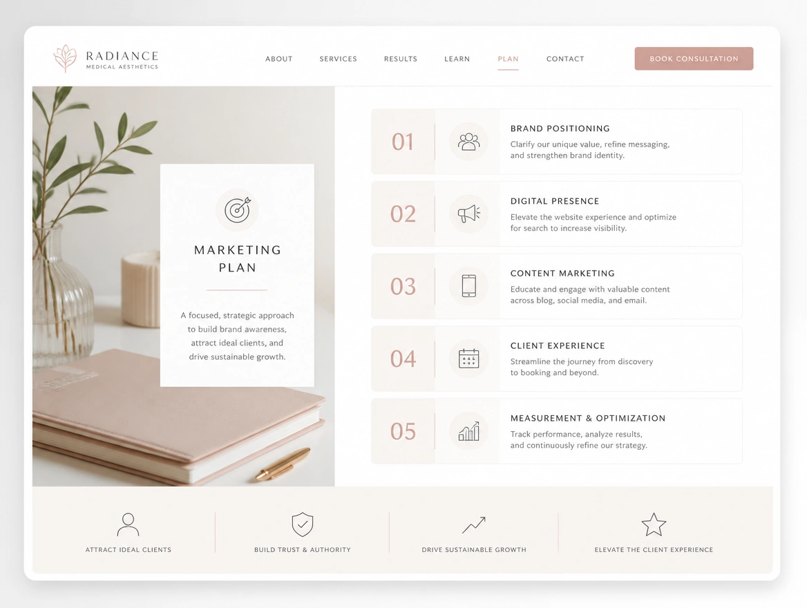 Website mockup showing strategy