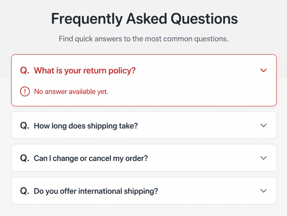 A frequently asked questions page where the most asked question has no answer