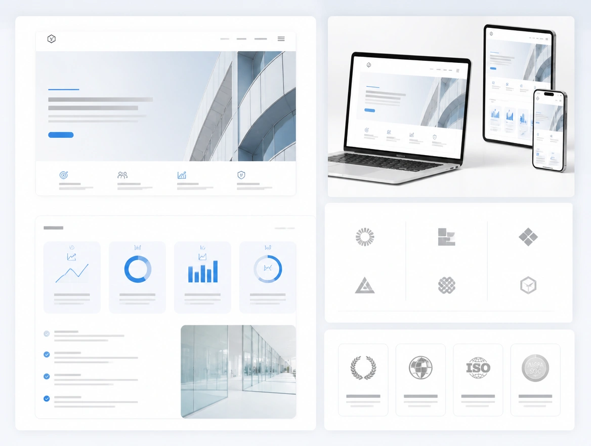 Website mockup showing proof content