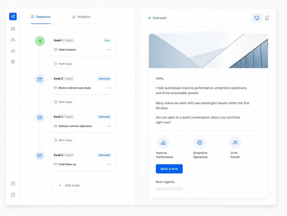 Website mockup showing email follow-up