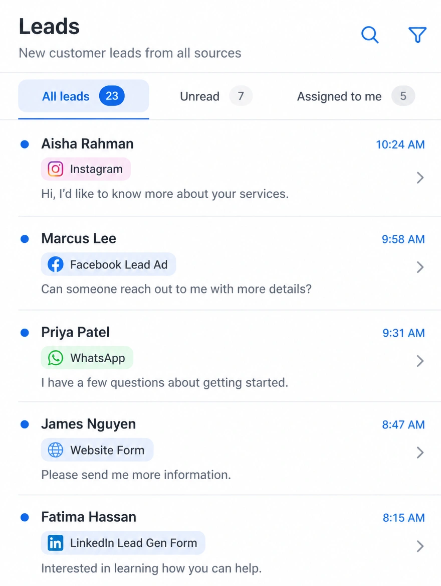 A phone showing new customer leads arriving through the day