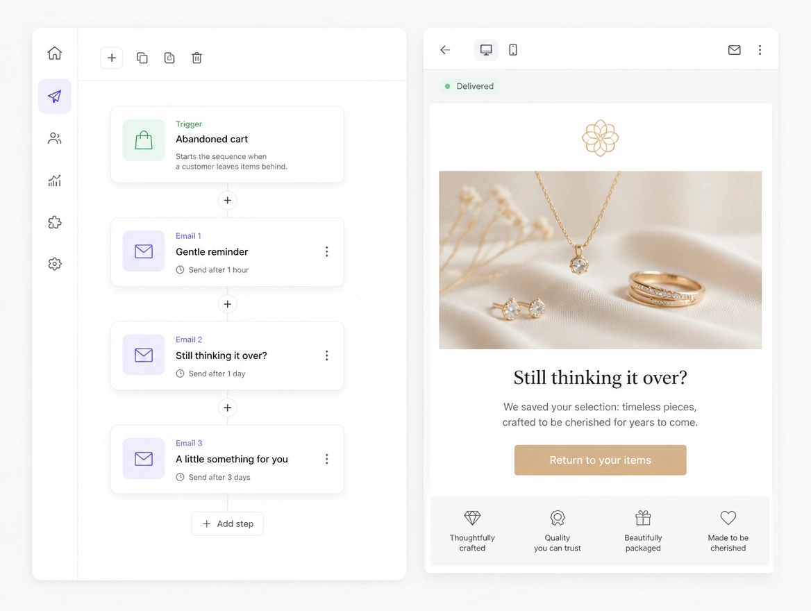 Website mockup showing email follow-up
