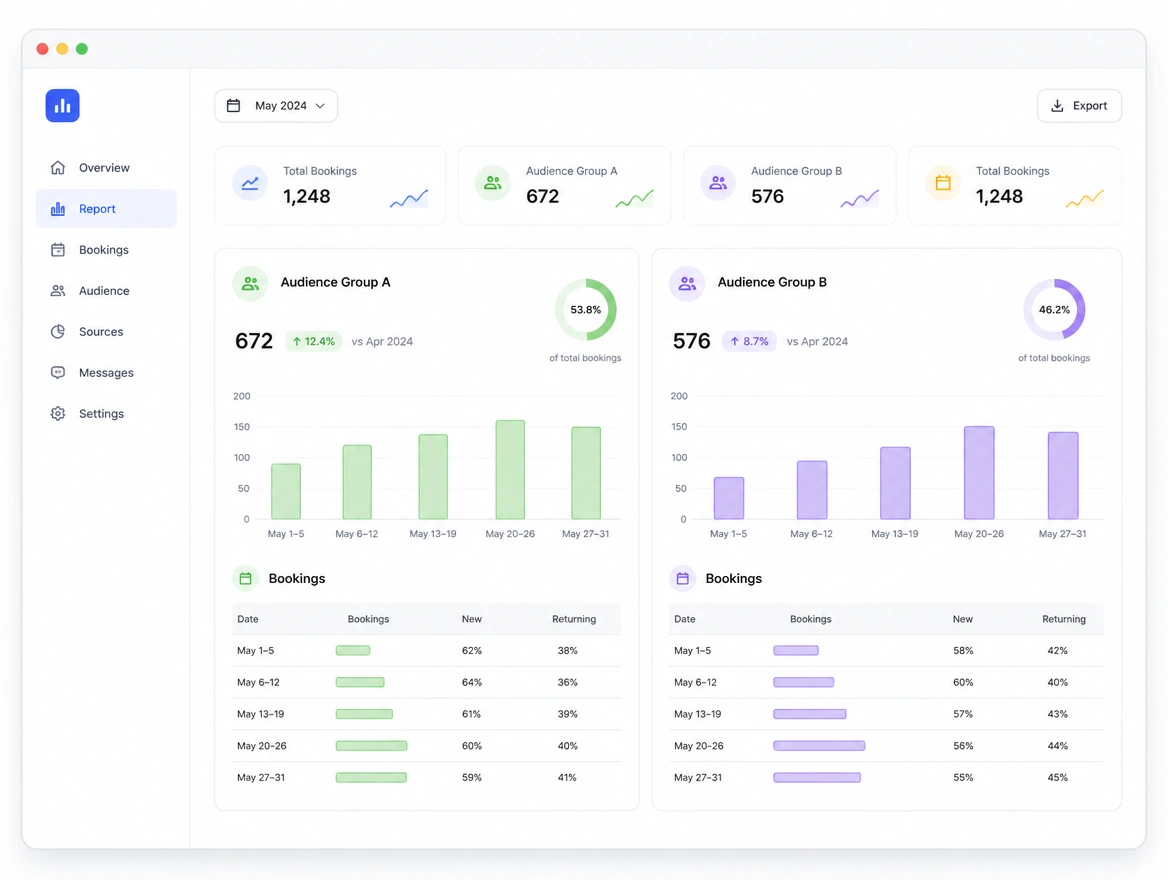 Website mockup showing reporting