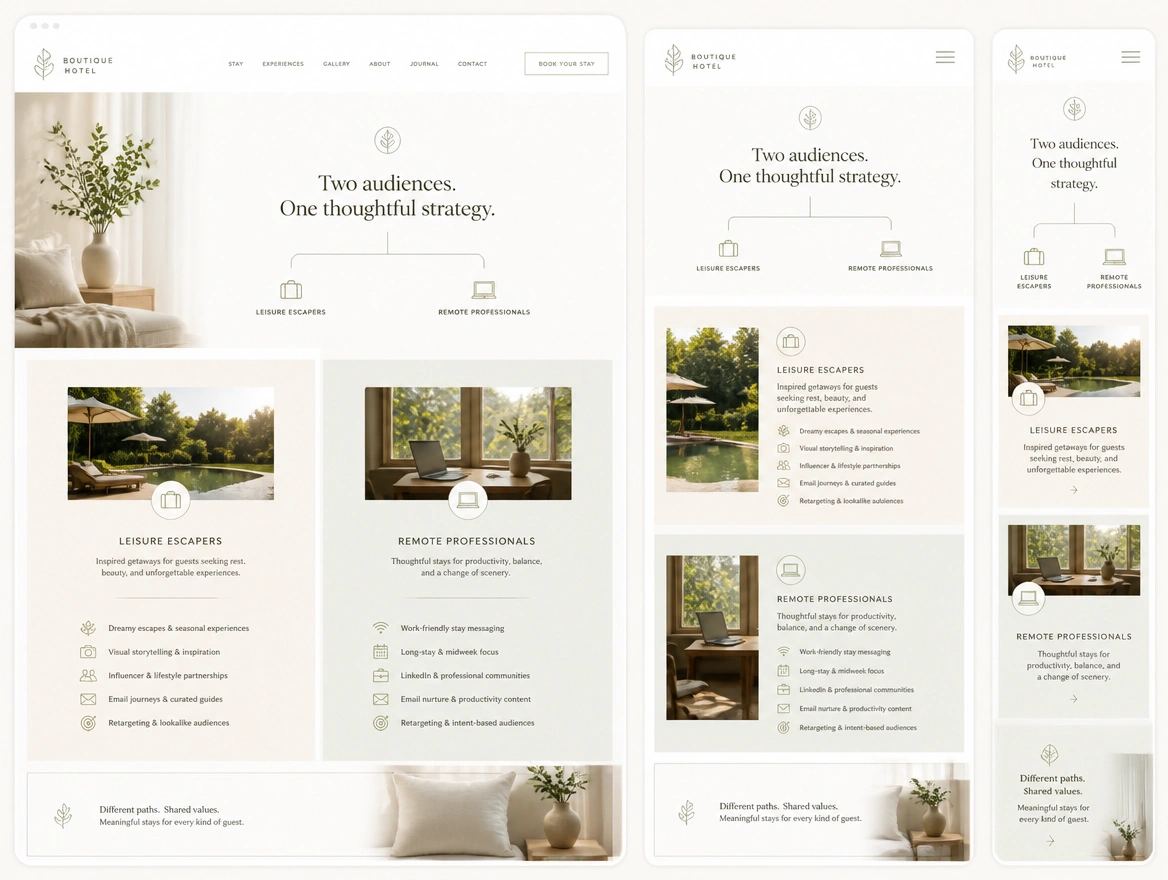 Website mockup showing two-audience plan