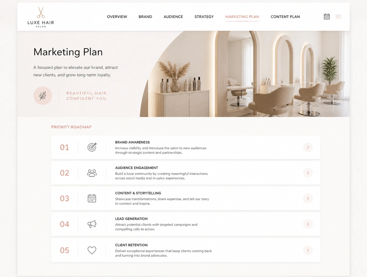 Website mockup showing strategy