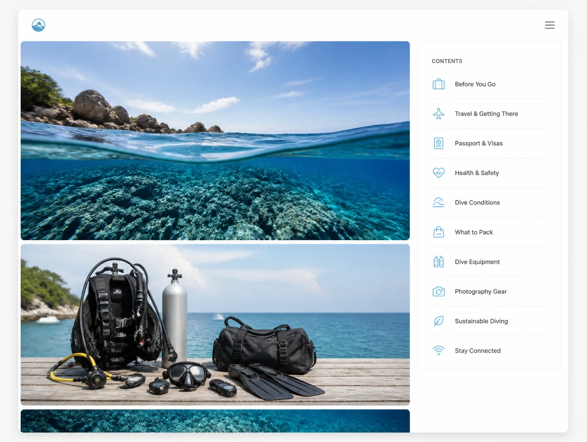 Website mockup showing content