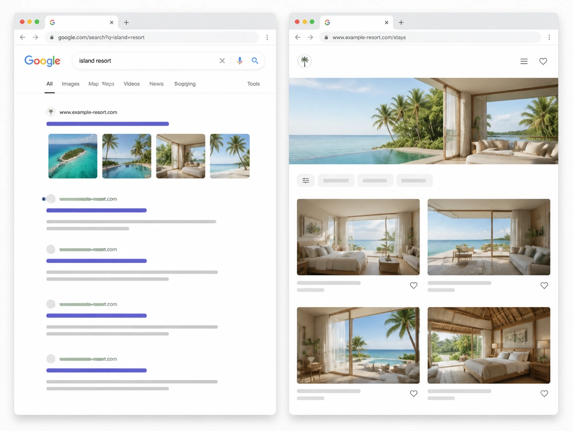 Website mockup showing search and seo