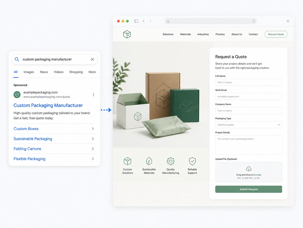 Website mockup showing paid ads