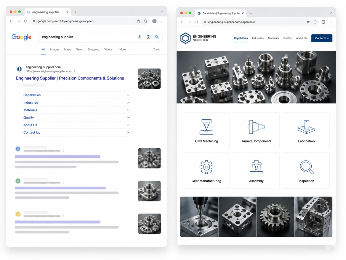 Website mockup showing search and seo
