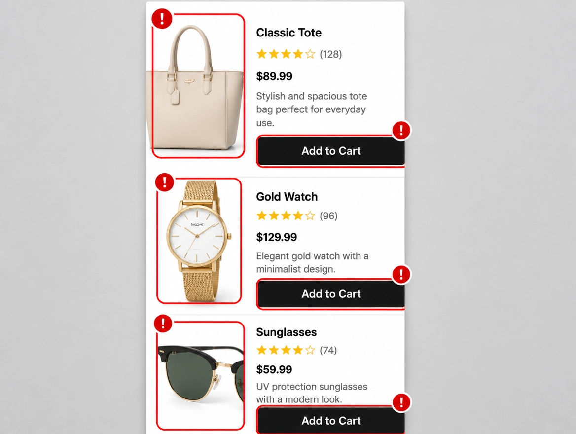 A store layout breaking on a phone screen